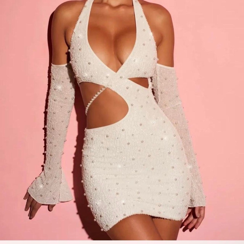 Oh Polly Cream Backless Cut-Out Dress - size S
